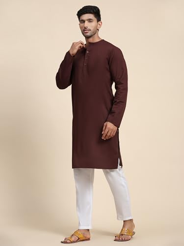 Image of Men's Pure Cotton Solid Kurta Pajama Set Round Neck Casual Yoga Dress