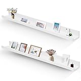 Muzilife 45.3' Large Floating Wall Ledge Shelves with Lip - Set of 2 Wood Floating Shelves - White Wall Mounted Picture Ledge for Office, Bathroom, Bedroom, Living Room, Kitchen