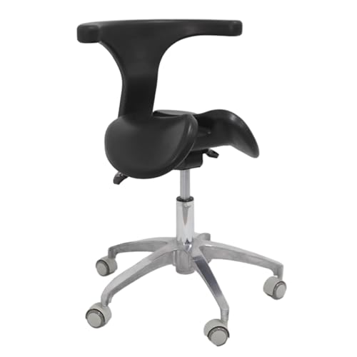 Sillín giratorio ergonómico negro con respaldo para hospital dental, oficina, taburete con asiento dividido con elevación hidráulica