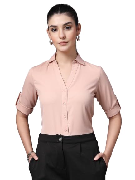 Image of Style Quotient Women Solid Navy Viscose Rayon Semi Formal Shirt