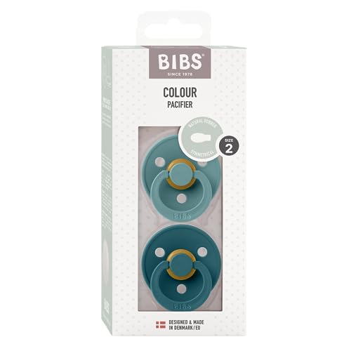 Image of BIBS Pacifiers 6-18 Months | Colour Collection 2-Pack | BPA-Free Symmetrical Natural Rubber Nipple | Made in Denmark | Island Sea /Forest Lake Color Pacifier