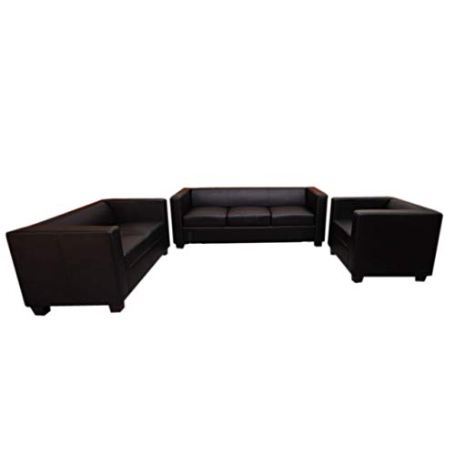 Mendler 3-2-1 Sofagarnitur Couchgarnitur Loungesofa Lille - Leder, schwarz