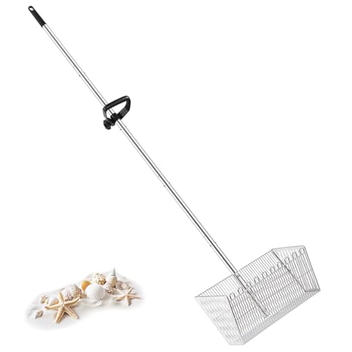 MarchingGreen Sand Flea Rakes for Beach:Metal Detachable Sand Sifter with 70in Handle,Portable Shark Tooth Sifter,Sturdy Beach Shovel for Shell,Flea,Suitable for Beach Camping,Parent-Child Activities