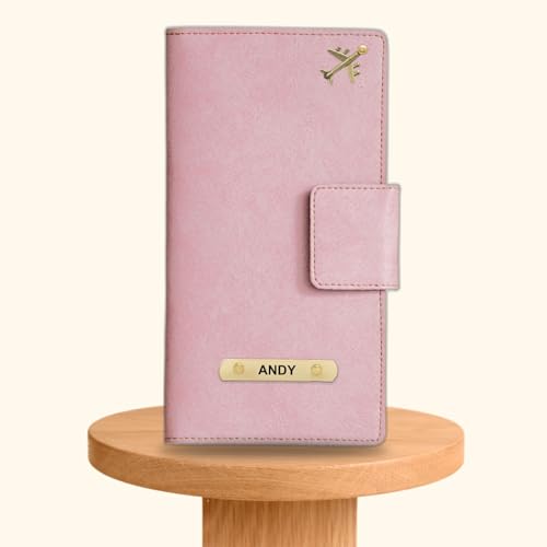 Image of Customized Travel Wallet with Name Engrave | Personalised Passport Holder for Women | Customised Passport Cover for Men and Women | Travel Organizer Gift Wallet (Pink)