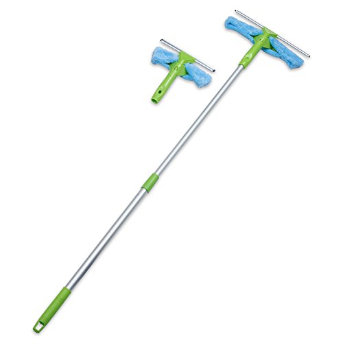 Professional Window Squeegee with Extension Pole and Microfiber Scrubber - 3 Piece Set for Cleaning Glass, Auto, and Showers by Kraftura