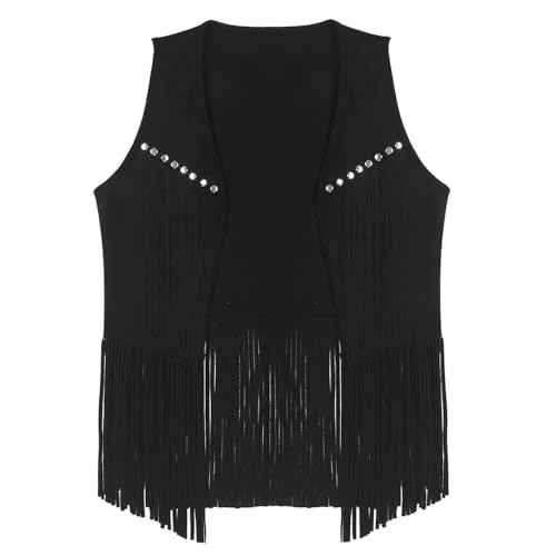 Image of ZUYPSK Men's Open Front Tassels Vest Sleeveless Western Cowboy Waistcoat Halloween Club Party Jacket Outerwear