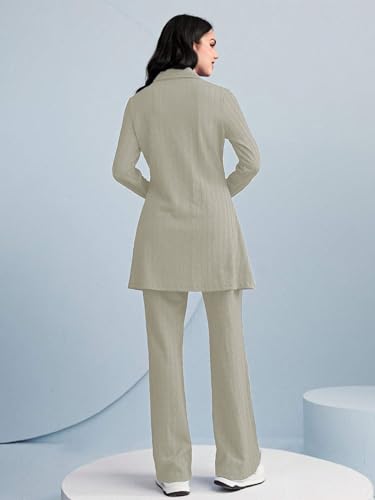Image of TADKEE Women's Solid Color Two-Piece Set | Long Sleeve Top & Wide Leg Pants Co-ord Set | Casual Wear Co ord Set