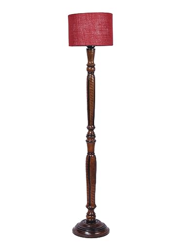 Image of Devansh Maroon Jute Wooden Floor Lamp -12