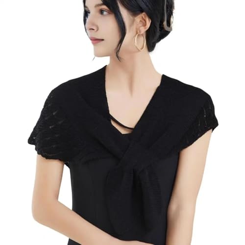 WOYUANSHA Bufanda Mujer Chal De Mujer Elegante con Cordones Chal De Mujer Tejido Ligero Confort Cálido Abrigo para Hombros Accesorios Color Sólido Talla Única Negro