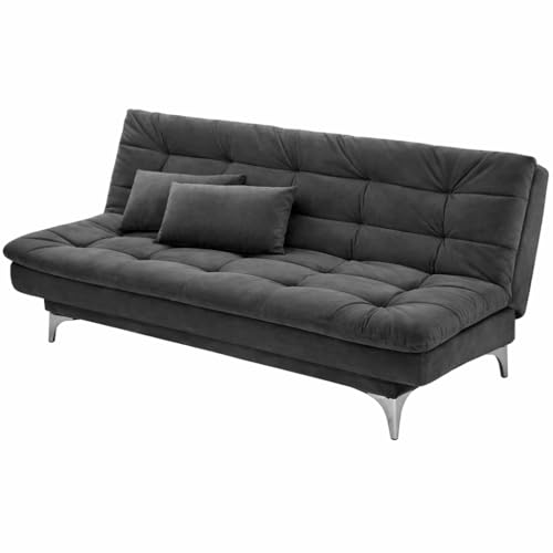 Image of FURNY Eagel 3 Seater Fabric Sofa Cum Bed with 2 Cushions (Dark Grey) Premium Velvet Fabric | Durable with Comfort | Perfect for Living Room, Bedrooms, Offices