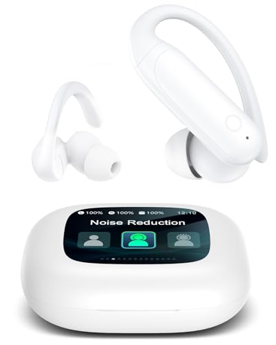Image of Wireless Earbuds Bluetooth 6.0 with ANC Touchscreen 40H Bass, Purewhite | Noise Cancelling Ear Buds with Ear Hooks for iOS, Android, Sports, Workout, Lightweight Over-ear Headphones Stereo Sound