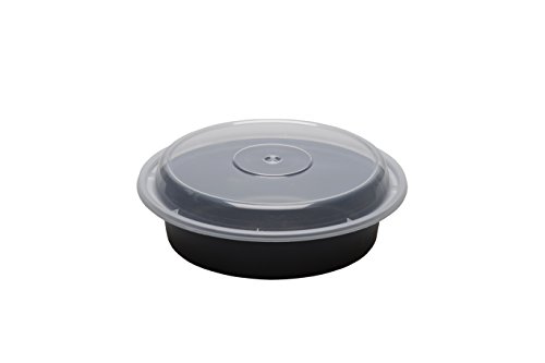 SafePro 24 oz. Black Round Microwavable Container with Clear Lid, Lunch Bento Box, (Case of 100)