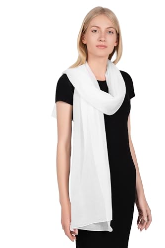 Fular Bufanda Pañuelo Estola Chal 100% Algodón – Blanco - Tamaño 180 X 50 CM – Mujer y Hombre - Todas Las Temporadas