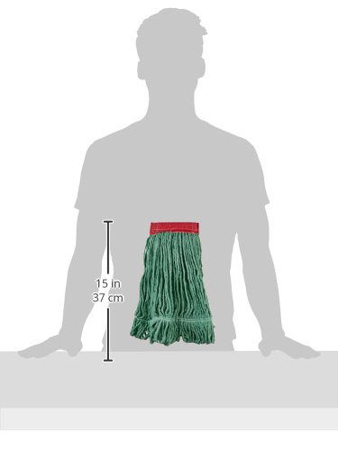 Amazon Basics Loop-End Synthetic Commercial String Mop Head, 5 Inch Headband, Medium, Green, 6-Pack