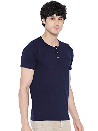 Image of LAZYCHUNKS Henley Neck Men's Cotton Half Plain Sleeves Slim Fit T-Shirt | Round Neck Men's Tshirt | Solid Colors | Summer Wear | - Multicolor