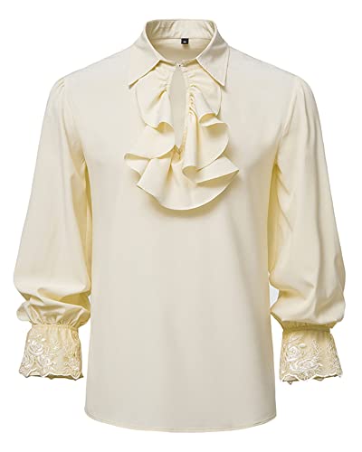 MakingDa Chemise de pirate médiévale à manches longues et col jabot pour homme, kaki, S