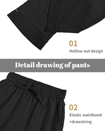 Image of KICZOY Women Flowy Pants Drawstring Waist Wide Leg Palazzo Beach Pants Loose Fit with Pockets