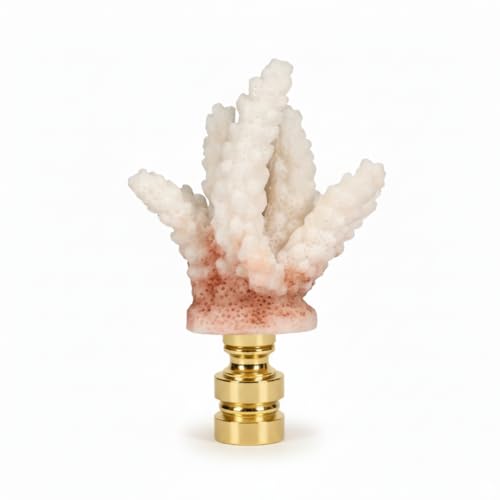 Image of Royal Designs, Inc. Sea Life Lamp Finial, Large Coral, Two-Tone White, Polished Brass Base, Replacement Finial for Table or Floor Lamps