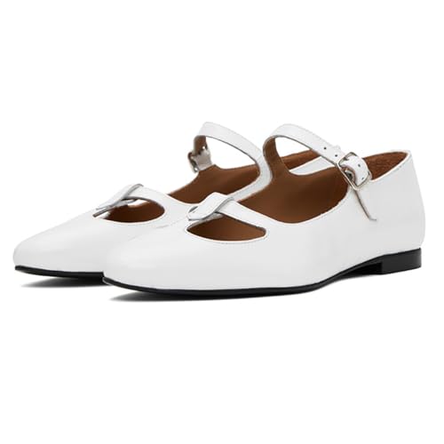 SHODENSE Women Round Toe Mary Jane Flats Ankle Strap Flat Shoes Cut Out Casual 2 inch Flat Heel Mary Jane Shoes Patent Walking Drive Flats Comfortable Daily Street Party 4-11 M US