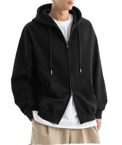 Men’s Lightweight Oversized Zip Up Hoodie 240GSM Drop Shoulder Two-Way Zipper Soft Fabric Sweatshirt Jacket