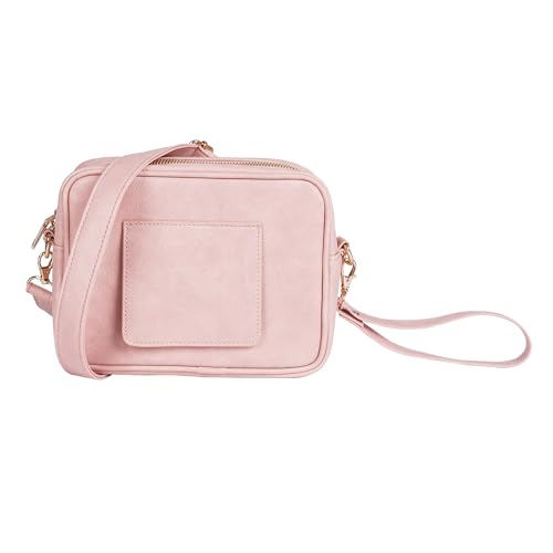 Image of STAËLL Crossbody Diaper Bag Purse with Wipes Dispenser - Stylish Vegan Leather Baby Wipes Holder Clutch for Women - Multipurpose Luxury Diaper Bag Pouch Can Hold 20-30 Various Types of Wipes - Pink