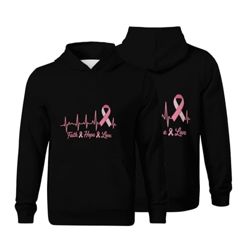 Kids Breast Cancer Gifts Pink Ribbon Boys Girls Lightweight Kangaroo Pocket Fleece Hoodies