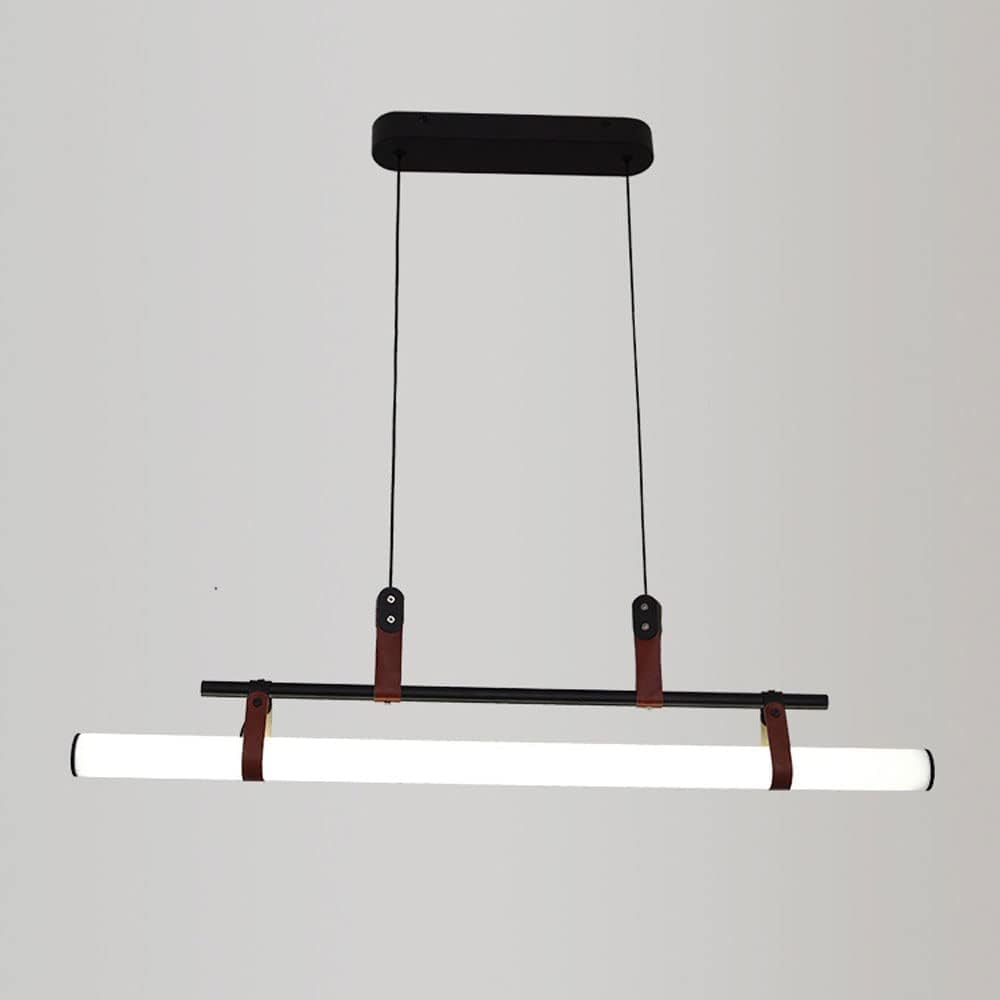 Liniowa lampa wisząca LED 80 cm, kompatybilna ze stołem jadalnym, nowoczesna, minimalistyczna czarna skórzana tuba, styl industrialny, oświetlenie LED