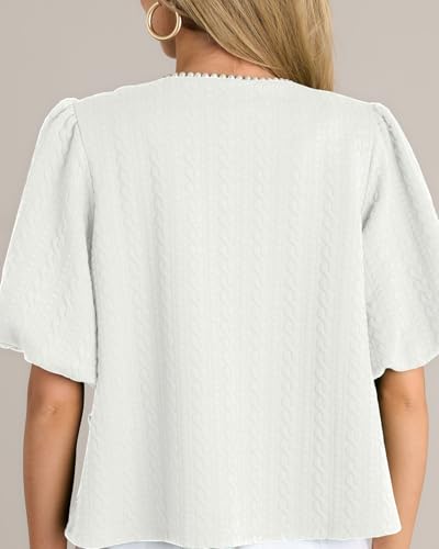 Kedera Puff Short Sleeve Tweed Jacket Women Cropped Jackets Summer Open Front Elegant Trimmed Cardigans with Pearls2