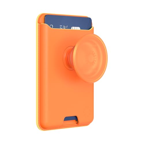 Image of PopSockets Phone Wallet with Expanding Grip and Adapter Ring for MagSafe, Phone Card Holder, Wireless Charging Compatible, Wallet Compatible with MagSafe Vegan Leather - Canteloupe