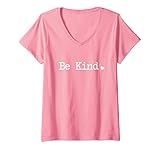 Womens Anti Bullying Pink Be kind simple stand up to bullies V-Neck T-Shirt
