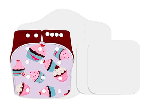 Image of Ambaby Cloth Diapers Pants Quick Dry Comfort GOTS Certified Free Size Button Adjustable, Washable And Reusable Multilayered Cotton Pads And Boosters Cup Cakes Printed