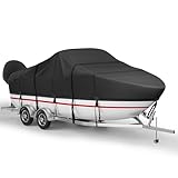 PuroShelt 600D Boat Cover, 20-22FT Heavy Duty Marine-Grade Canva, Fits Width 100in V-Hull, Fish&Ski, Pro-Style, Fishing, Runabout, Bass Boats Black