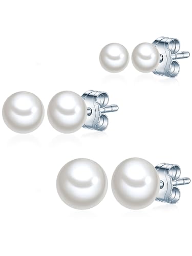 Pendientes de perlas de agua dulce Valero Pearls en plata 925 con tres pares de 4 a 6 mm