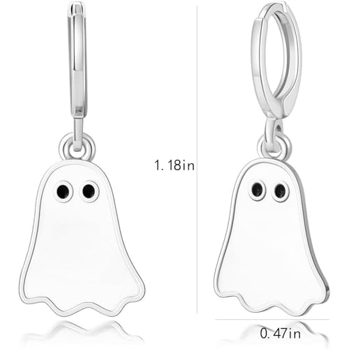 Halloween Ghost Earrings for Women - Gold Huggie and Black White Drop Earrings - Cute Funny Halloween Jewelry3