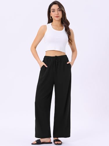 Seta T Women's Linen Palazzo Pants Summer Flowy Wide Leg Casual Vacaction Beach Trousers with Pockets3