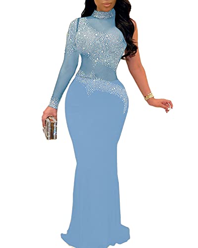 Image of PORRCEY Women's Sexy Elegant Rhinestone Bodycon Dress Hot Drilling Clubwear