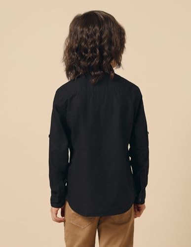 Image of U.S. Polo ASSN. Solid Cotton Shirt for Boys - Spread Collar, Long Sleeves, Regular Fit Shirt for Kids