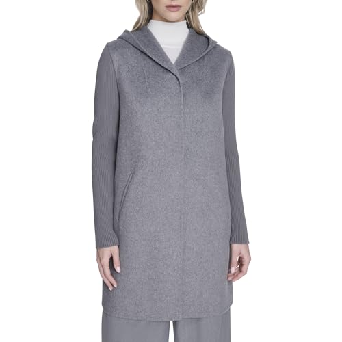 Image of Kenneth Cole Women's Hooded Double Face Wool With Hidden Snap Closure and Rib Knit Sleeve Coat