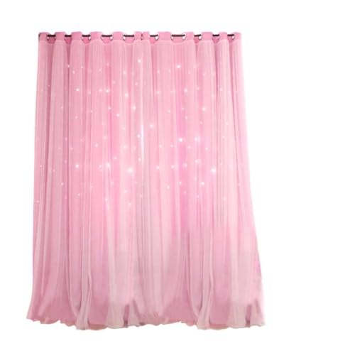 HOMOCONO Rideaux Doubles Occultants en Dacron et Chiffon Rose pour Salon, Design Étoiles Ajourées, 1 Pièce, Effet Tamisant Romantique et Fonction...