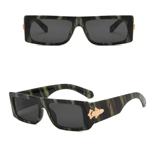 Lunettes de soleil rectangle plat vintage pour femme au style carré court rétro