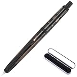 Jinhao 20 Press Fountain Pen with Pen Case, Retractable Resin Pen with Ink Converter (Fine Nib, Transparent Black)