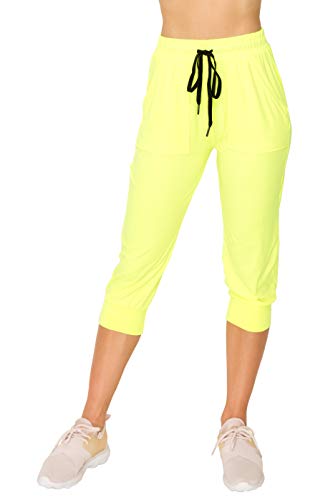 Pantalon de jogging doux femme vert fluo avec poches L - Activewear confortable