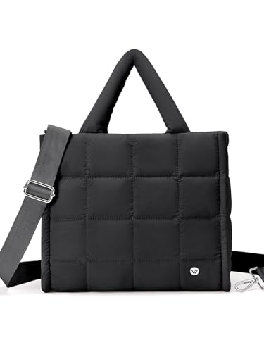 Image of WESTBRONCO Puffer Crossbody Bags for Women Quilted Tote Bag Puffy Weekender Overnight Bag Nylon Shoulder Handbag