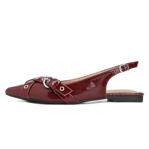 Cozivwaiy Slingback Flats Casual Pointed Toe Buckle Strap Elegant Womens Dress Shoes Low Heel - Main Image