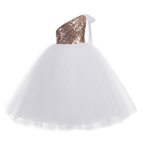 Image of Baby Girls' Sequins Net Cotton One Shoulder Birthday Parties Wedding Gown Kids Dresses