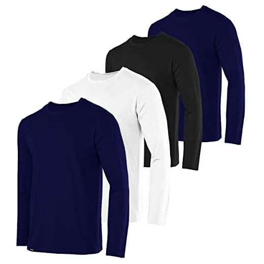 Kit com 4 Camisetas Masculinas Básicas Manga Longa Slim Fitness - 2 Marinho - 1 Preto - 1 Branco - M