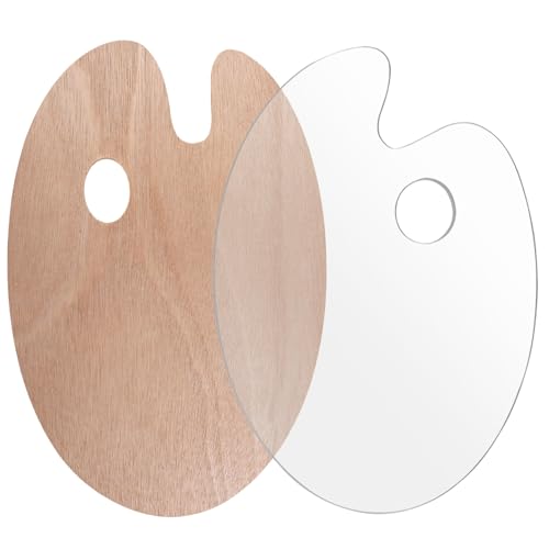 2 Piezas Paleta Pintura, 20 x 30 cm Paleta de Pintura de Madera, Paletas de Pintura Acrílica, con Agarre de Pulgar, para Niños y Adultos, Acuarelas Acrílicas, Pinturas al Óleo, Bricolaje