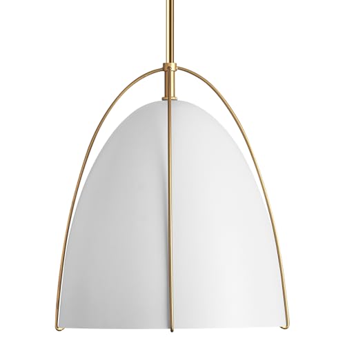 FookChak White Gold Pendant Light 3-Light Socket Large Pendant Light Fixture with Adjustable Pendant Rod 12in Dome Kitchen Pendant Lighting for Kitchen Island Dining Room Kitchen Sink, E26