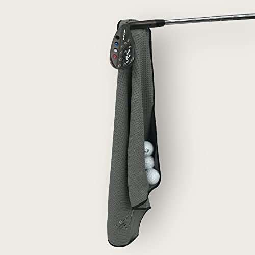 Aiming Fluid Magnetic Premium Golf Towel - Exclusive Wash Pocket - Industrial Strength Magnet - Premium Deep Waffle Pattern Microfiber - 5 Colors - 2 Sizes (Small - Stubby I Grey) #TOP7