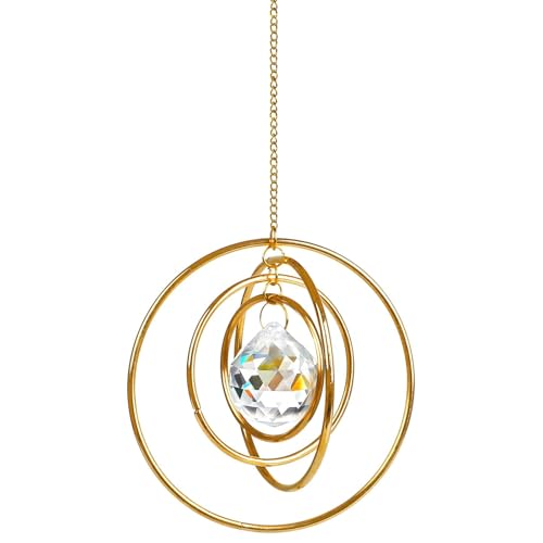 Sonnenfänger Kristall für Fenster,mit 4 Kreisen Drehender Kristalls Sonnenfänger,Hängend Suncatcher Kristall,Suncatcher,Fensterdeko Hängend,für Hängende Wohnzimmer,Balkon und Garten